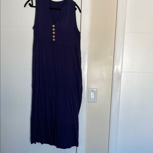 Blue Maxi swing Sundress with Scoop Neck and Sleeveless Design